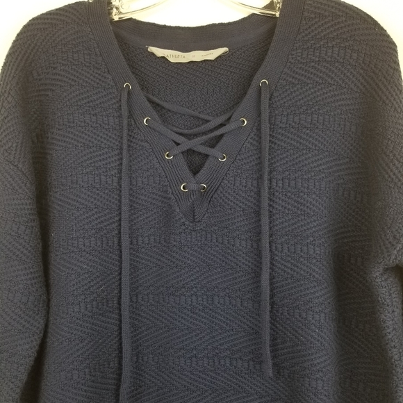 Athleta Blue Sunset Lace Up Slouchy Fit Sweater Cotton Blend Size Medium - Picture 9 of 15